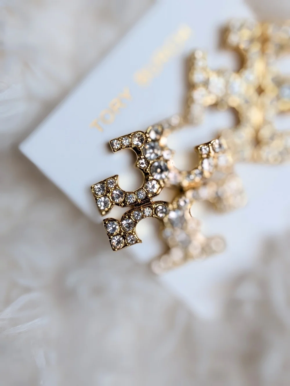TORY BURCH Kira Big Pave Double T Logo Stud Earrings